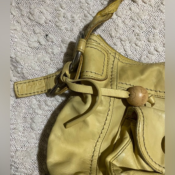 Fossil Yellow Purse Leather Strap Hobo Bag Braided Handles Retro - Picture 3 of 6
